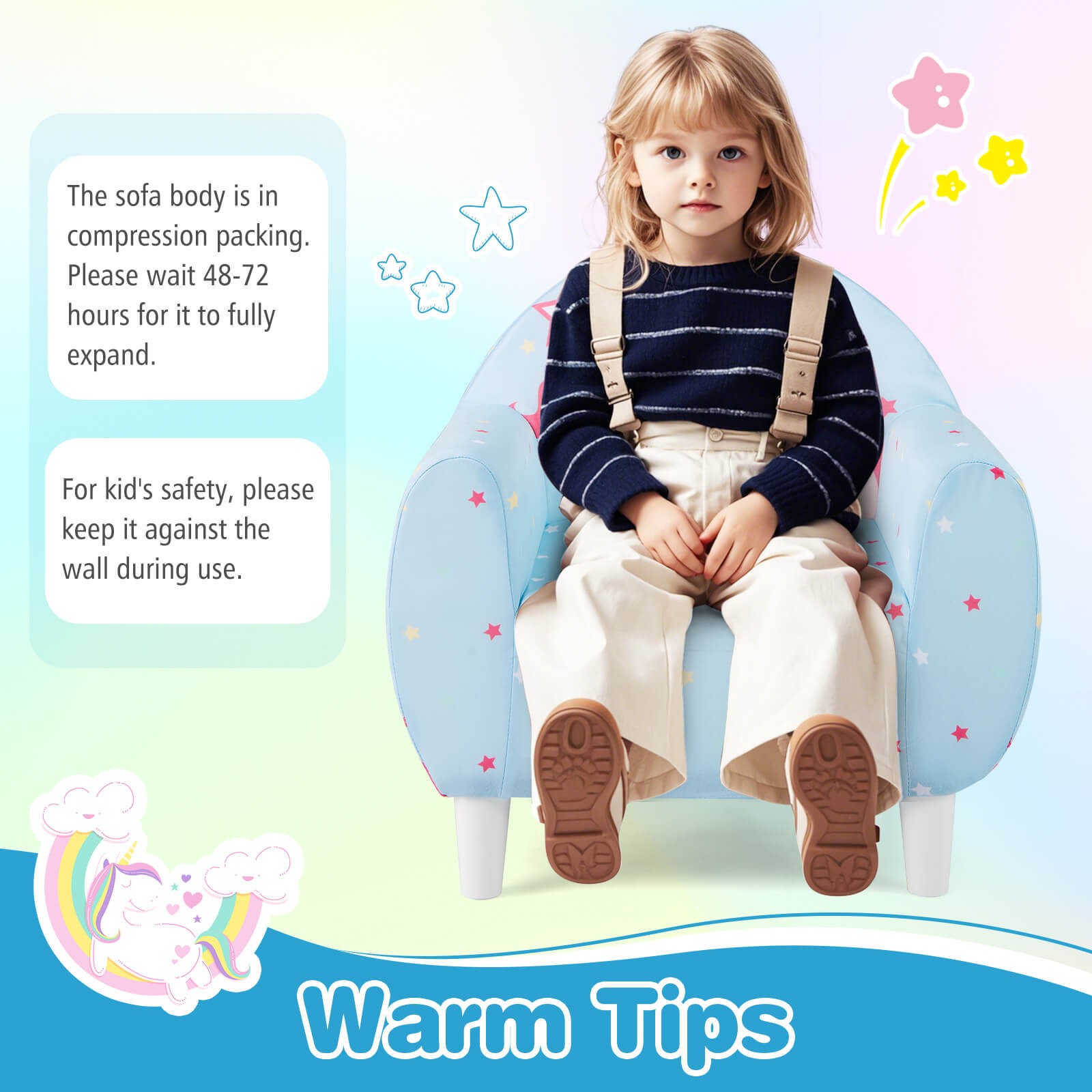 Kids Sofa w/Breathable Spandex Fabric High-density Sponge Filling for Boys Girls
