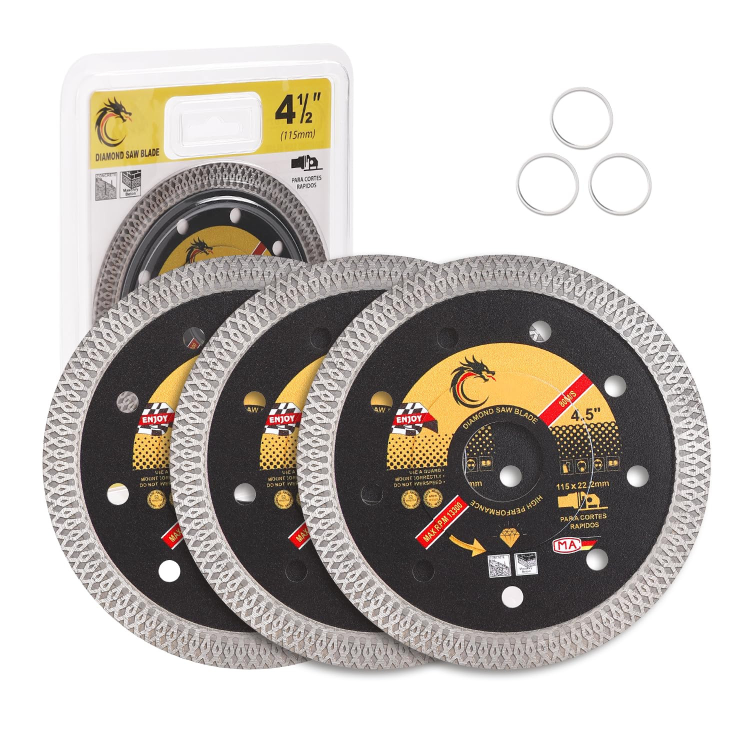 3-Pack 4-1/2 Inch Diamond Blade for Angle Grinder - Super Thin Turbo Mesh Cuttin