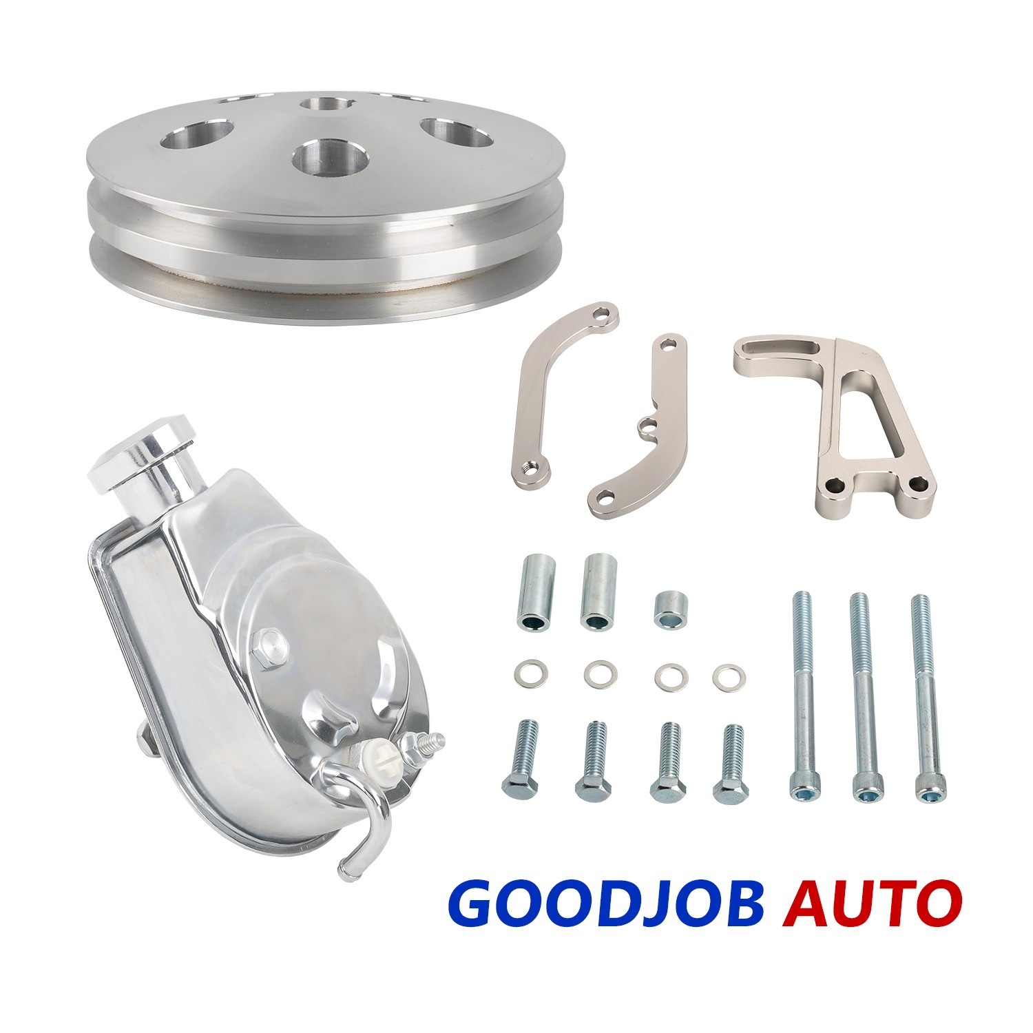 Small Block Chevy Saginaw Power Steering Pump+Bracket Kit+ 2 Grooves Pulley