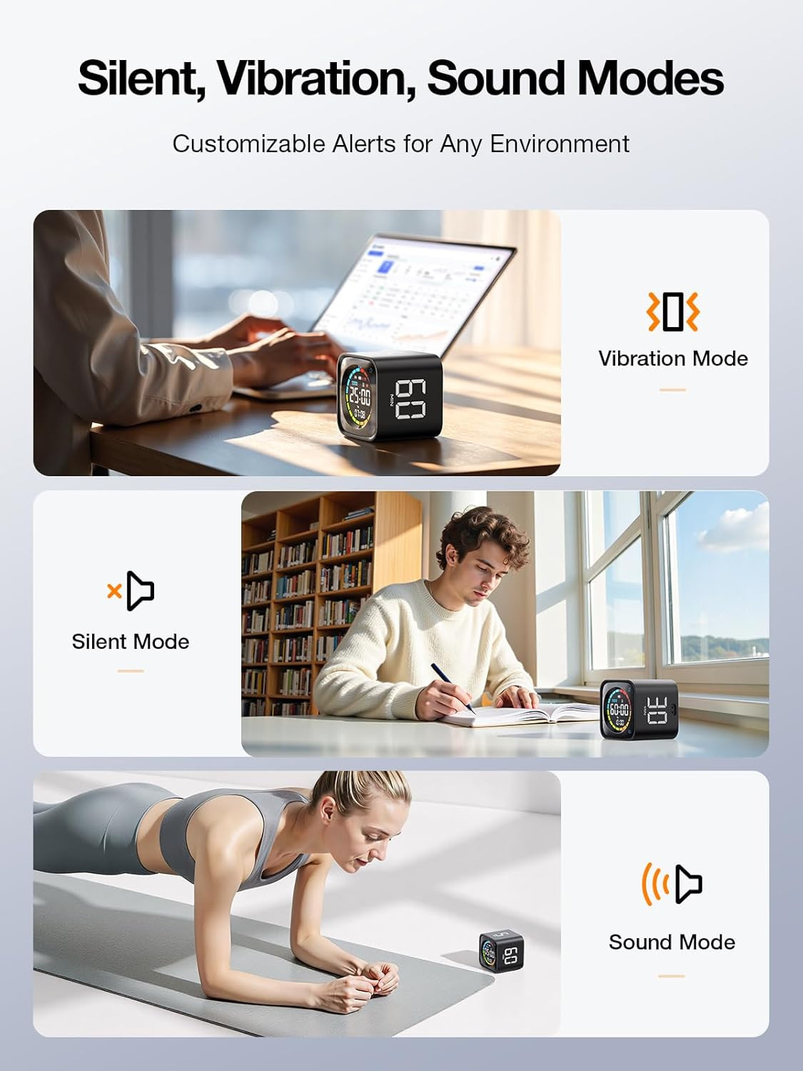 Ticktime TK3 Pomodoro Timer Cube, Productivity Timer, 5/10/30/60 Min Presets