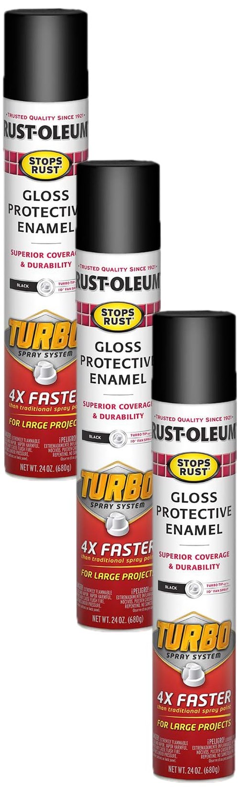 Rust-Oleum 334128 Stops Rust Turbo Spray Paint, 24 Ounce (Pack of 3), Black