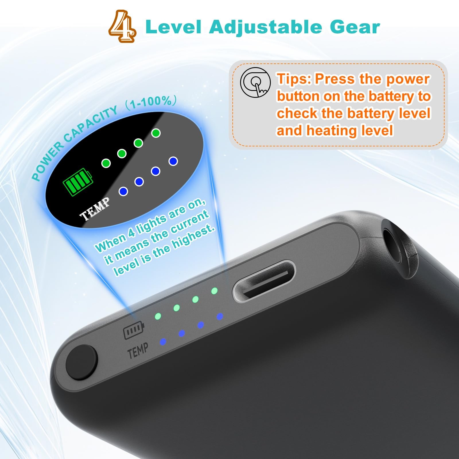 5V 6000mAh Heated Gloves Battery Pack, 4 Heating Level, Batteries for Heated ...