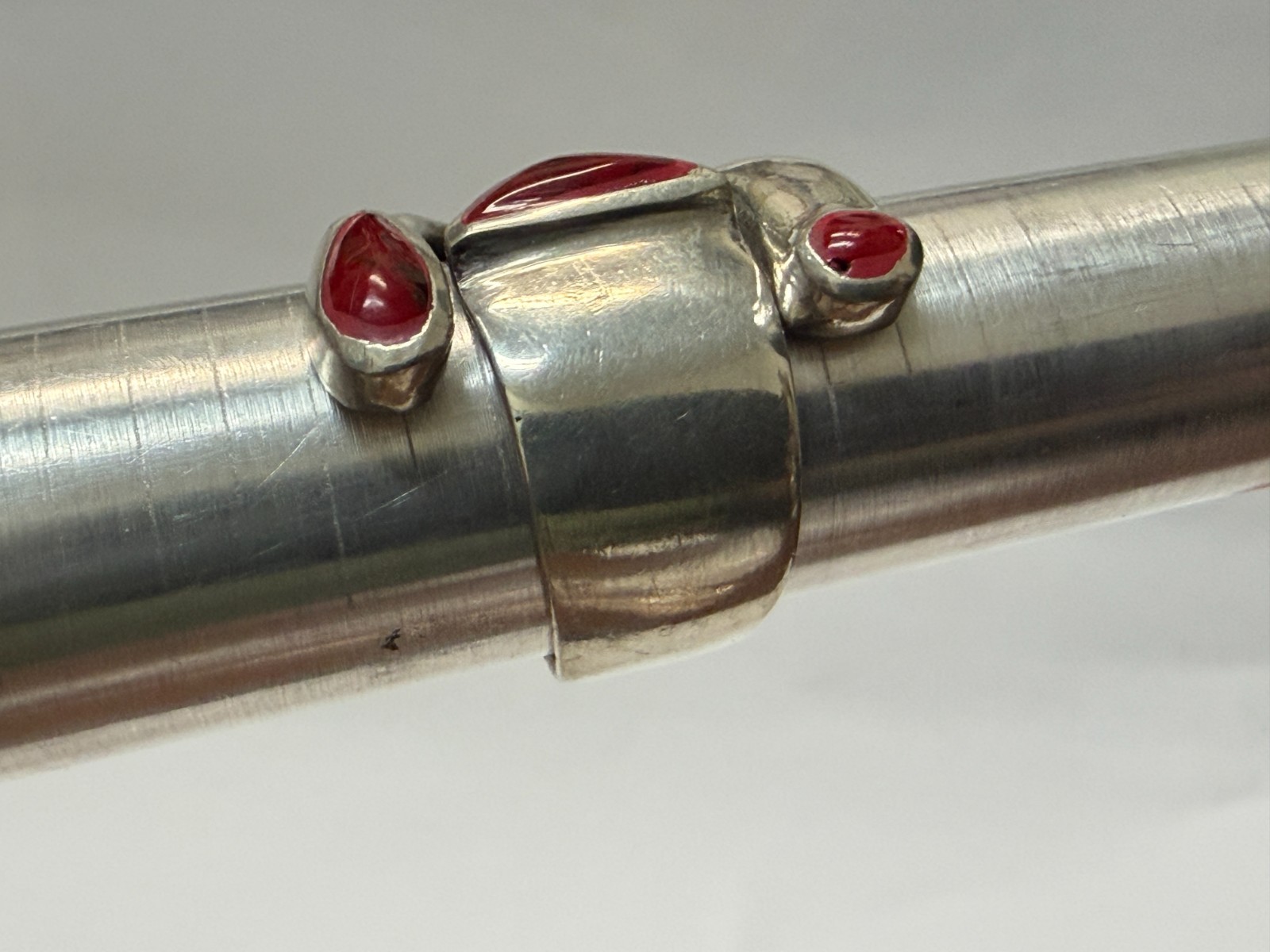 Wide Red Jasper and Alpaca Silver Ring - Size 8.5 adjustable