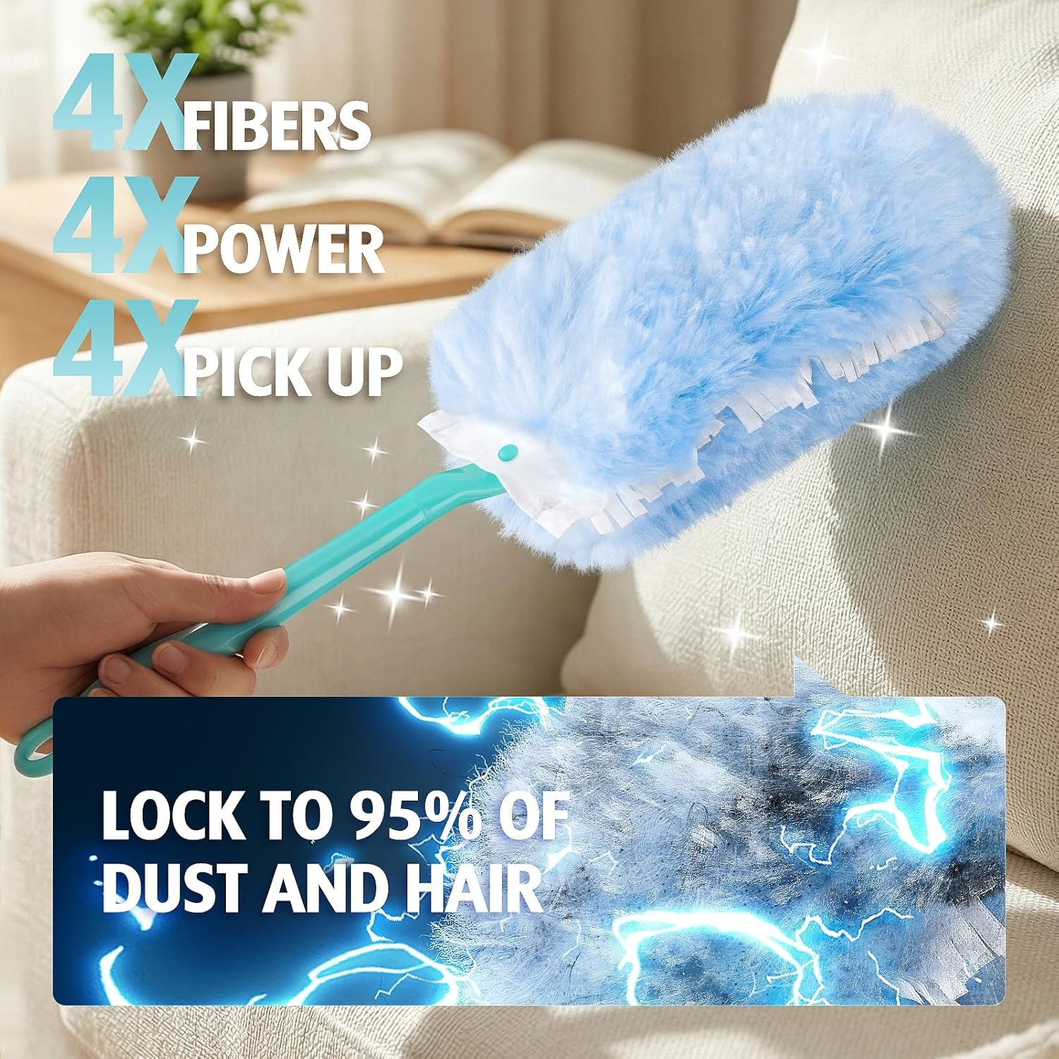 60 Count 360 Dusters Refills Compatible with Swiffer Duster with 2 Upgrade Hands