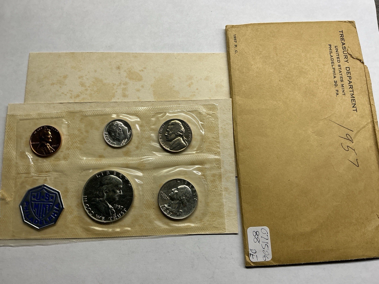 1957 US Mint Silver Proof Set in Flat Pack Envelope and Cello Sealed 071526 88de