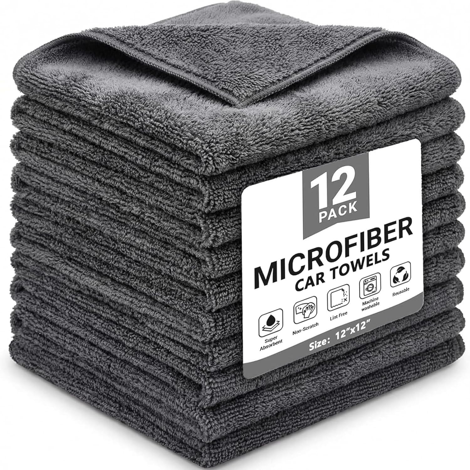 12 Pack Microfiber Cleaning Cloth for Cars, 12" X 12" Car Microfiber Towels, Sof