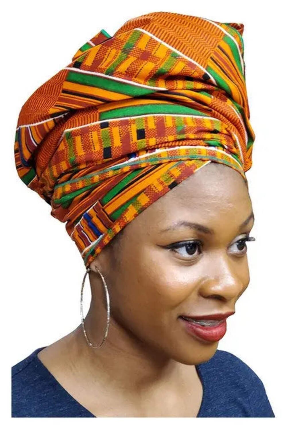 Kente Print Head wrap with Green Trim-DP3227HGT