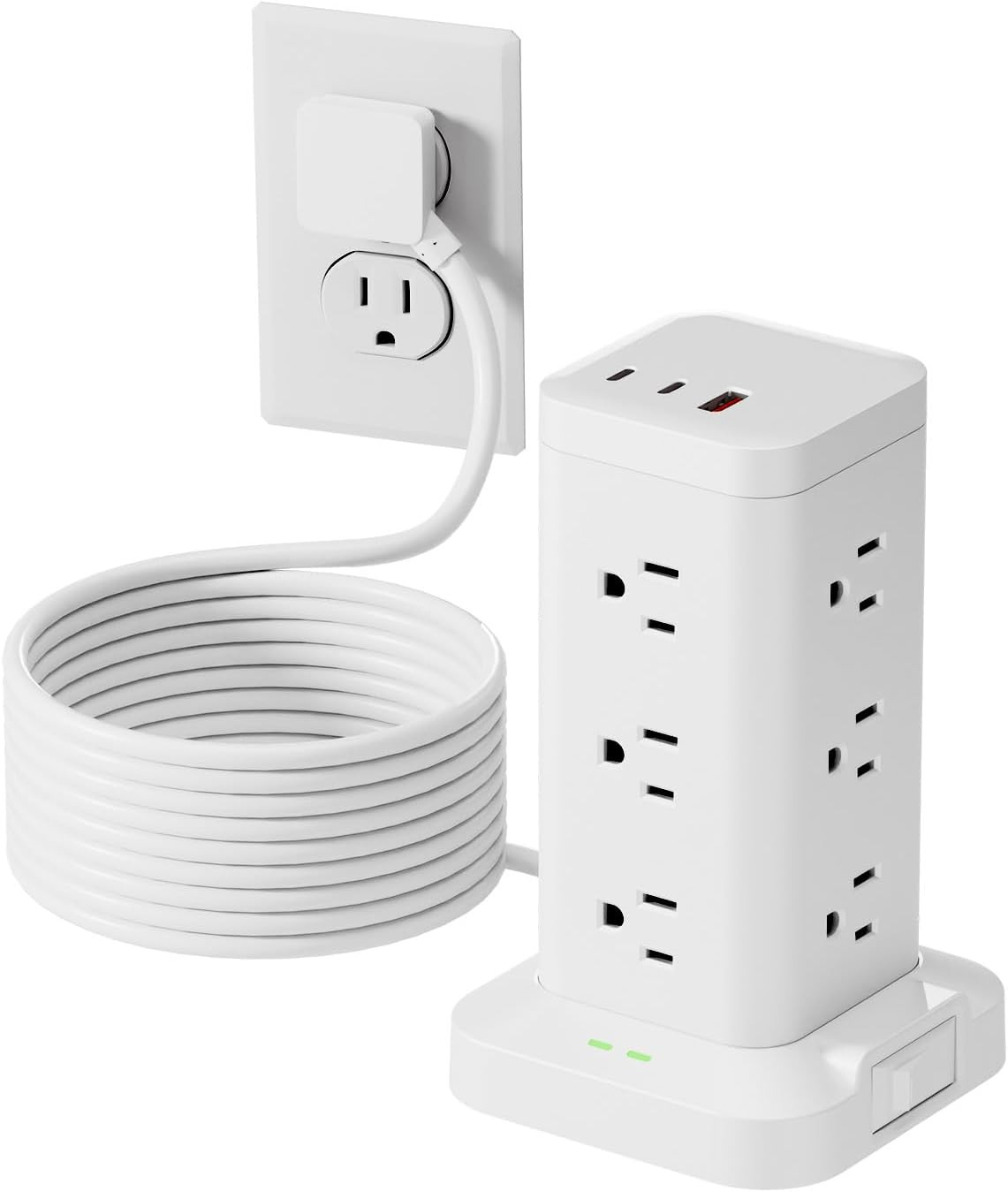 Power Strip Tower with Surge Protector 1800J, Fast Charging PD20W USB-C Ports wi