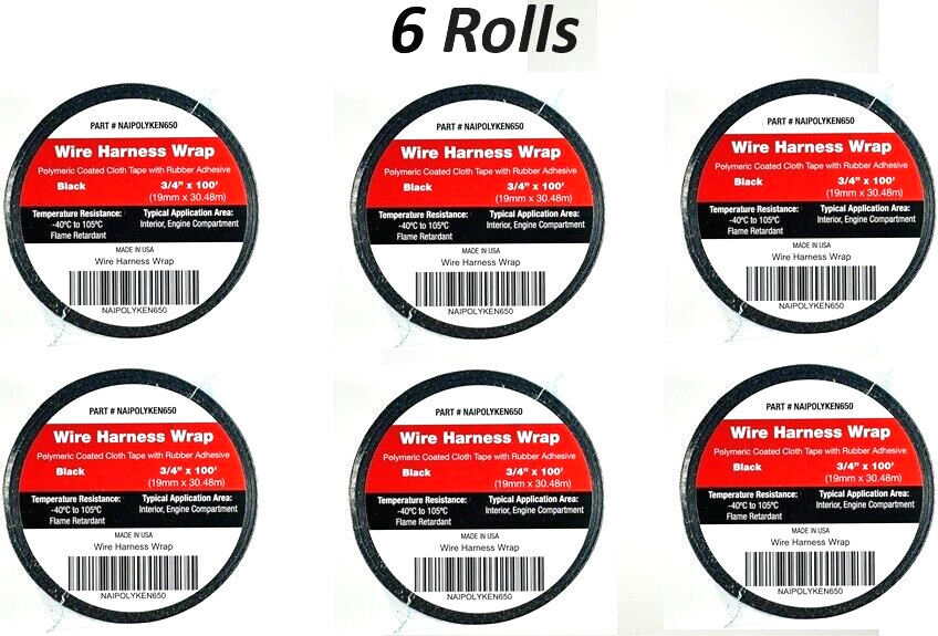 NAIPOLYKEN650 Flame Retardant engine wire harness tape Wrap 3/4" x 100' 6 Rolls