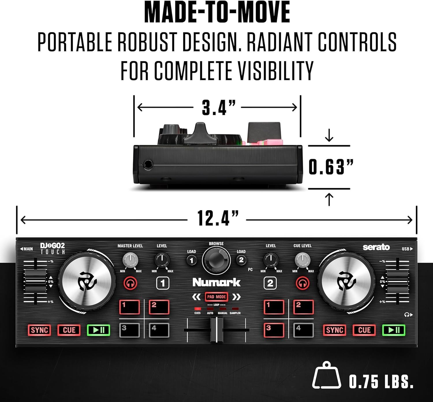 Numark DJ2GO2 Touch Compact 2 Deck USB DJ Controller