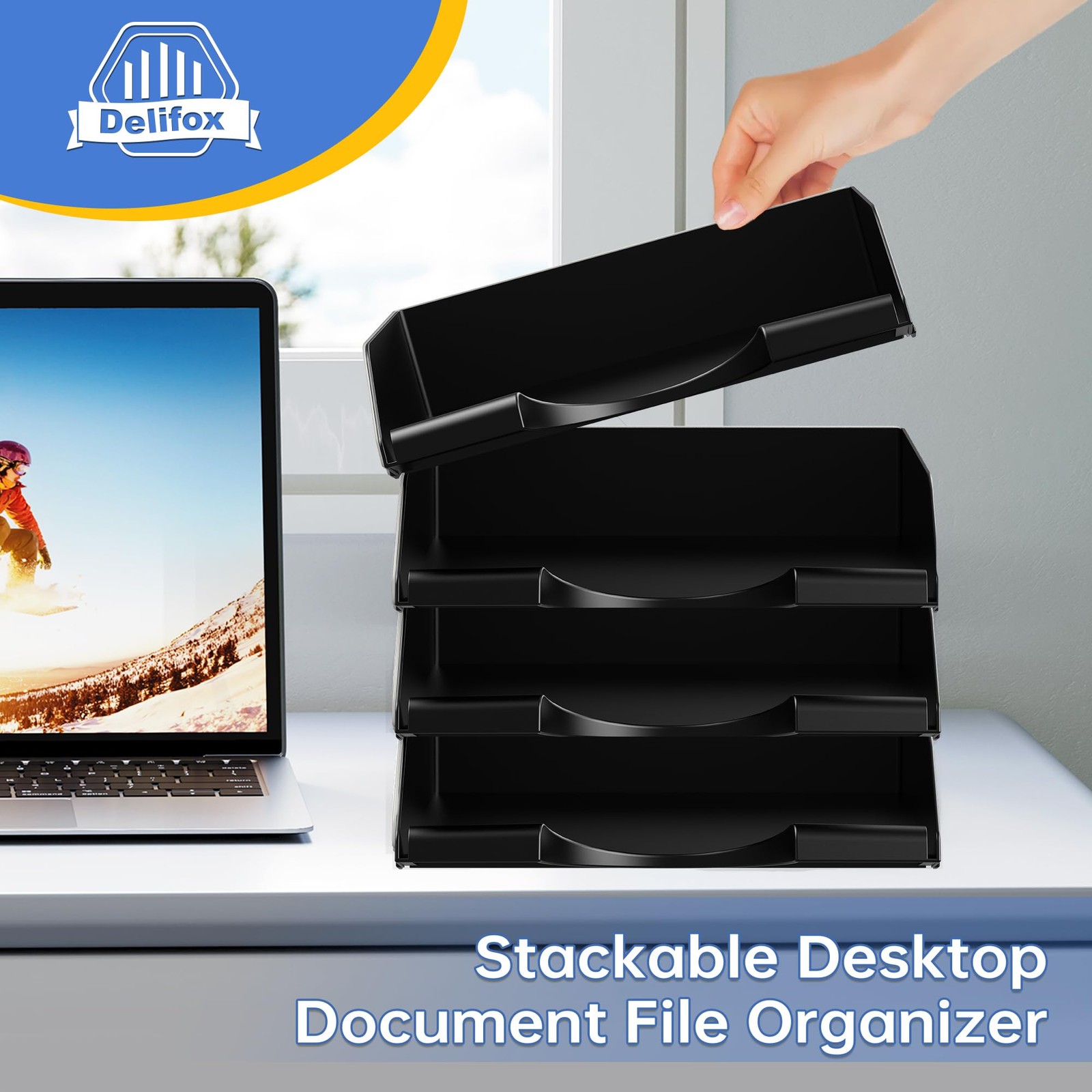 4 Pack Stackable Paper Trays for Letter Documents, Desktop File Organizers fo...