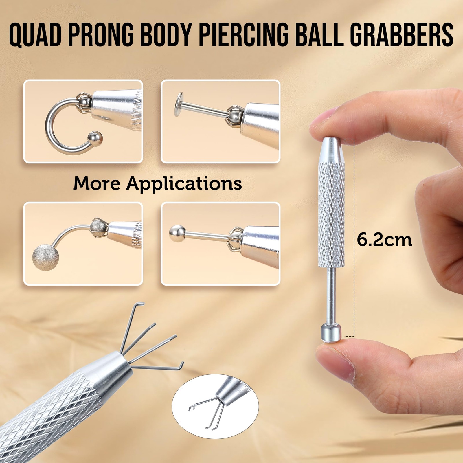Small Replacement Piercing Balls Grabber 14G+16G Balls, Silver tone