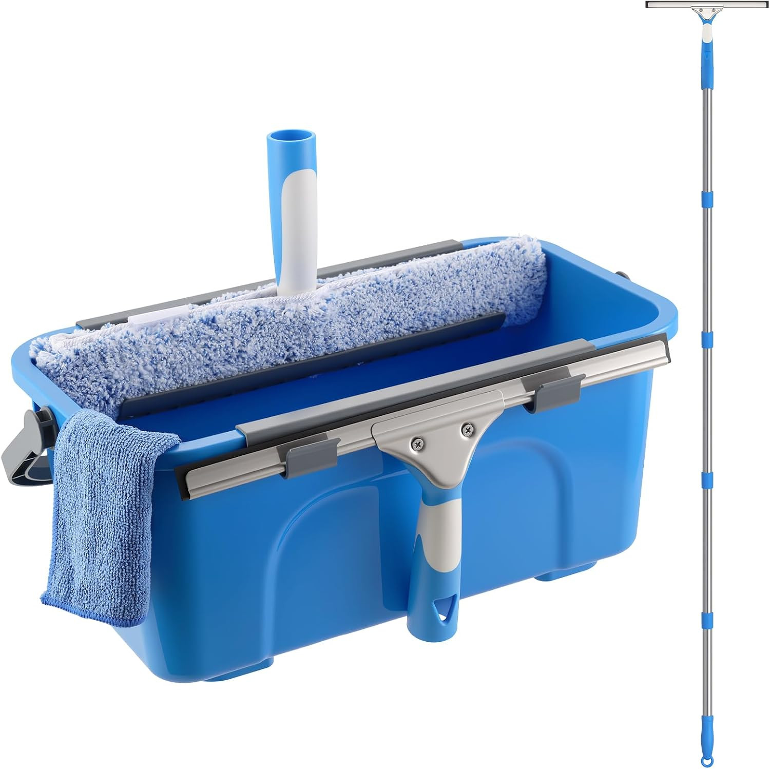 Professional Window Cleaning Kit with Bucket 3 Gallon, 14" Window Squeegee Micro