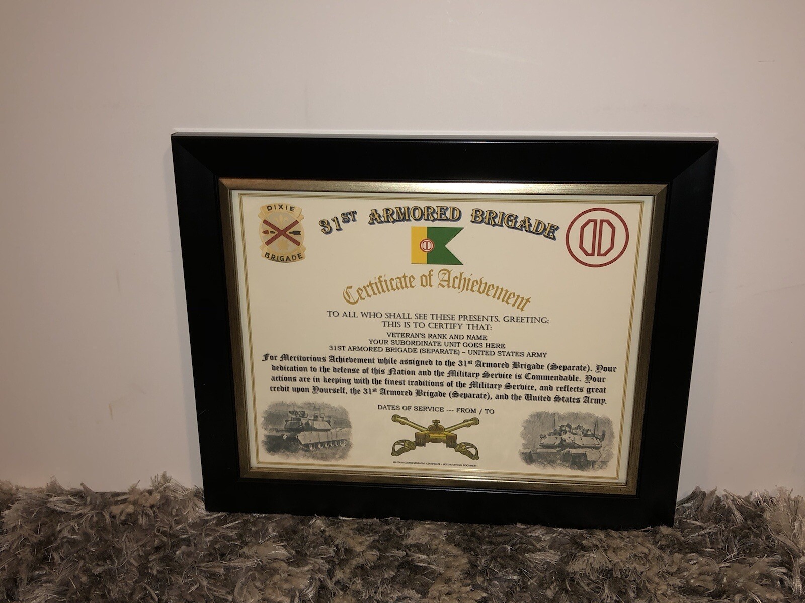 31ST ARMORED BRIGADE - ACHIEVEMENT (COMMEMORATIVE CERTIFICATE)