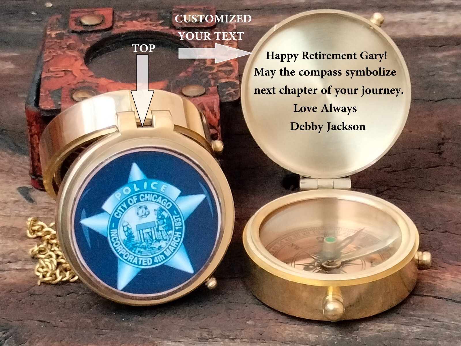 Personalized Gift for Chicago Police | City of Chicago Police Brass Compass Gift
