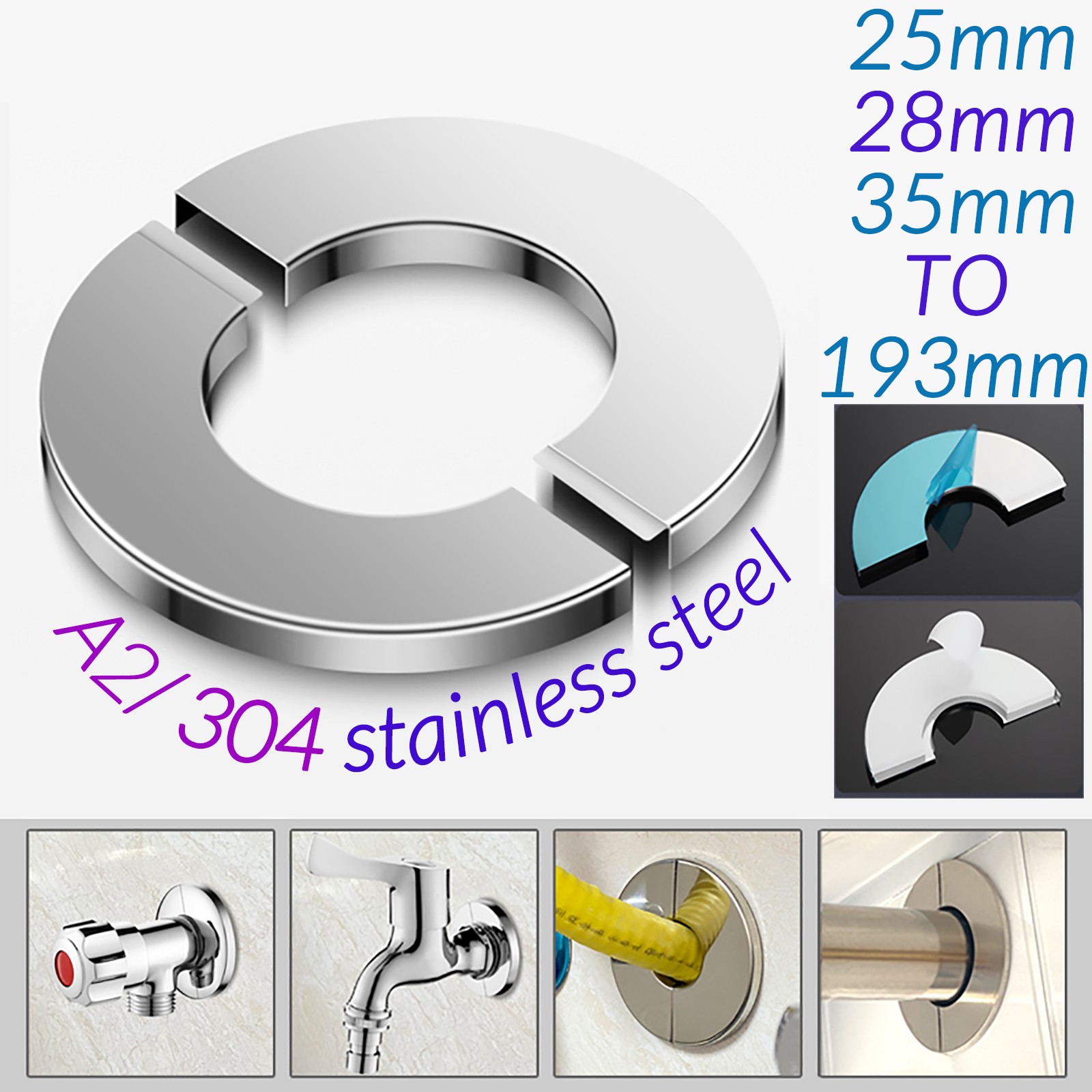 A2 Stainless Steel Water Pipe Wall Covers Bathroom Shower Faucet Cover 22-193mm