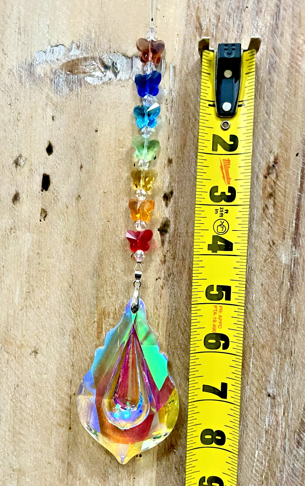 Suncatcher Chakra Rainbow Beads and Crystal, 8"L