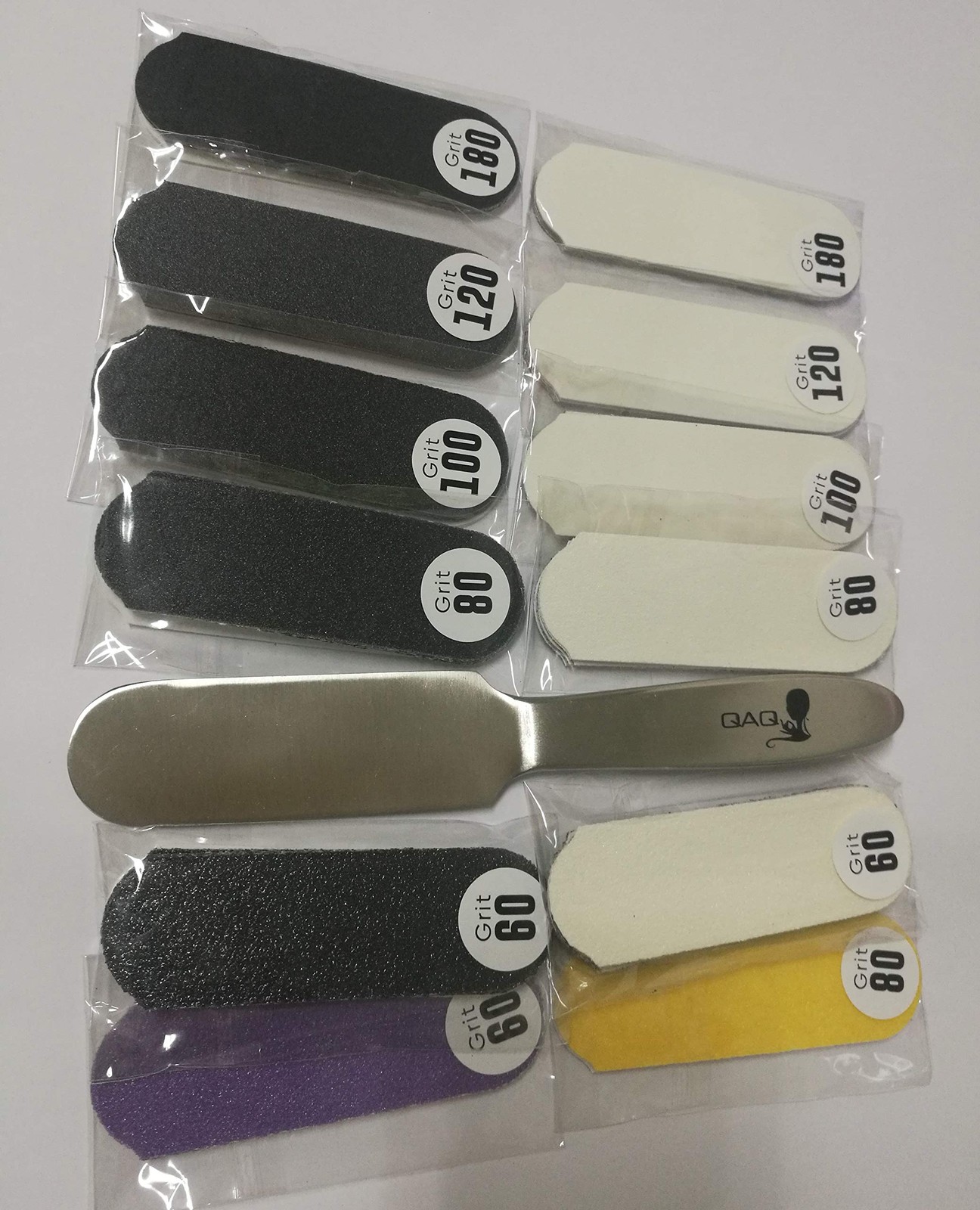 REUSABLE STAINLESS STEEL PEDICURE FOOT 36 Piece Set, Black, Purple, White