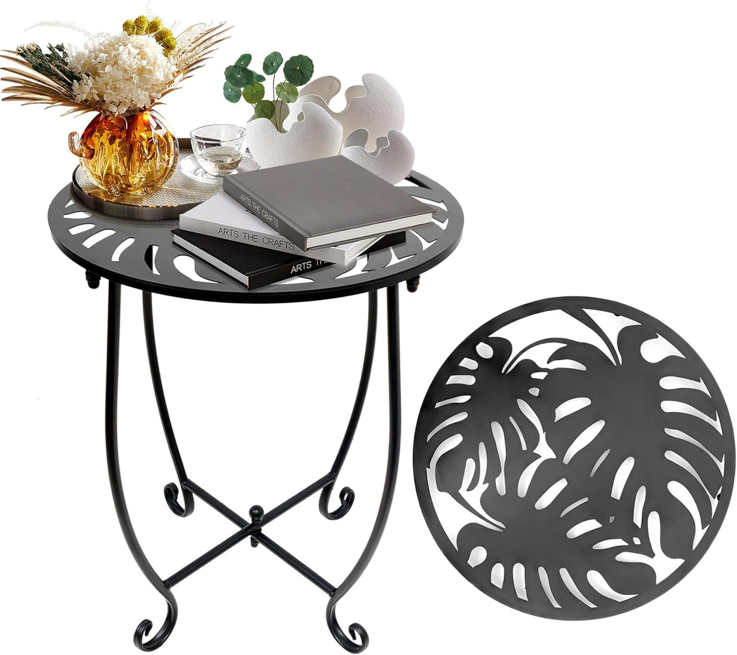 Outdoor Side Table for Small Spaces, Versatile 14 Inch round Metal End Table for