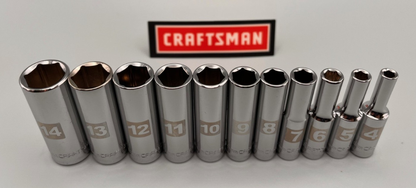 CRAFTSMAN TOOLS 11pc 1/4" Metric 6pt Socket DEEP Set  4-14 MM DUAL ETCHED