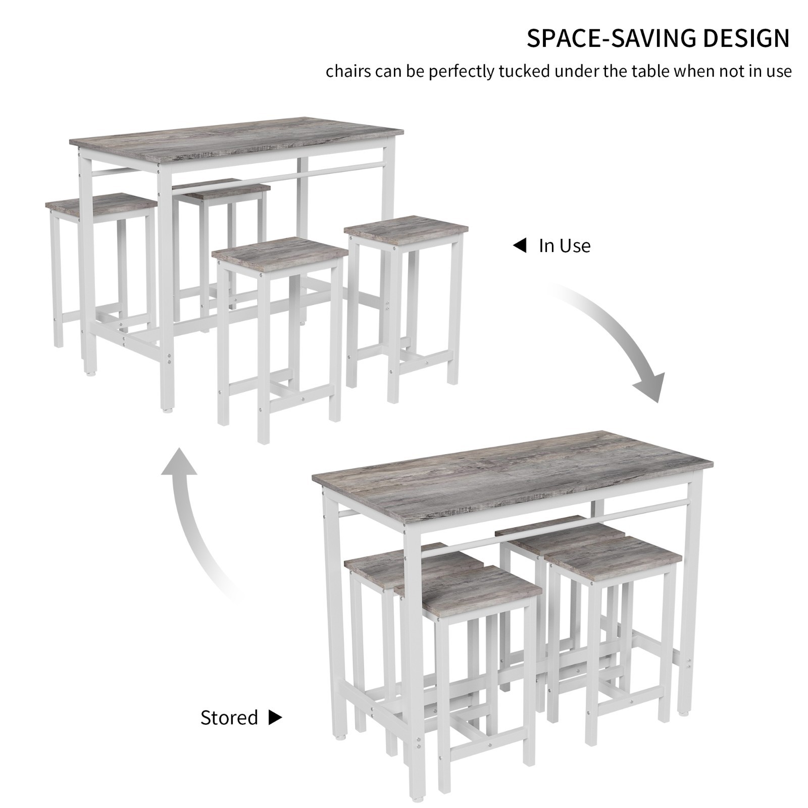 Modern 5PC Kitchen Bar Table Set w/Stools Metal Frame White Oak
