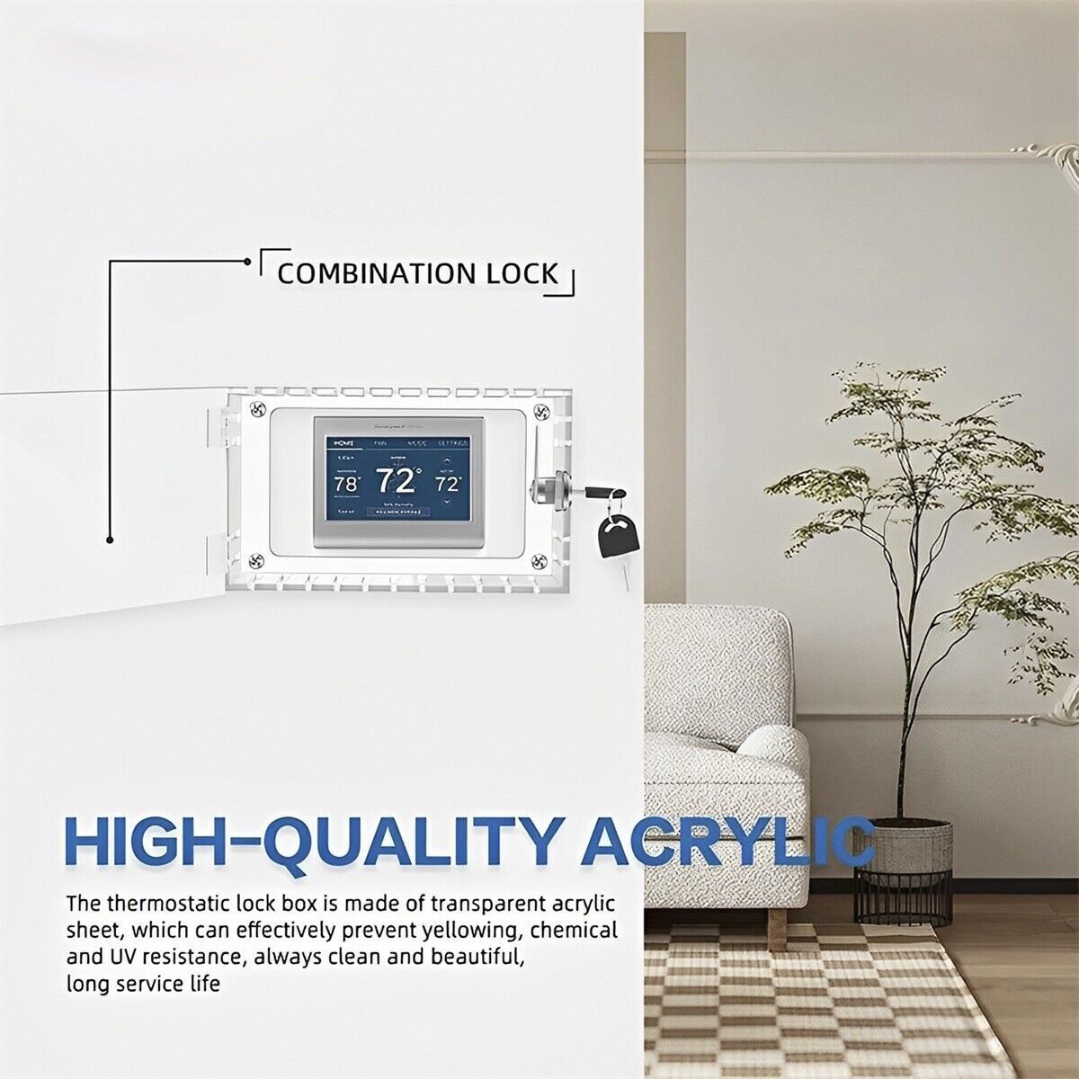 Secure Thermostat Guard Clear Cover Lock Box with 2 Keys for Enhanced Security
