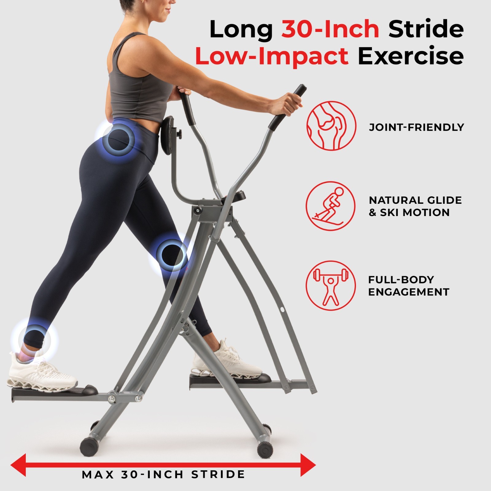 30" Stride Air Walk Cross Trainer Elliptical Full Body Glide Ski Motion Foldable