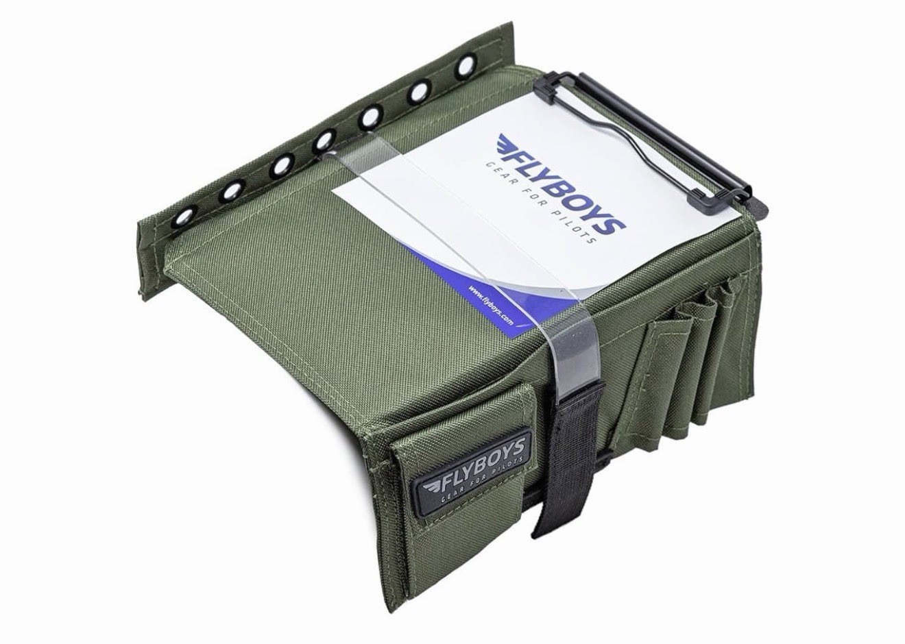 Flyboys FB1316 GREEN Kneeboard with Eyelets & Clipboard Olive Green Velcro