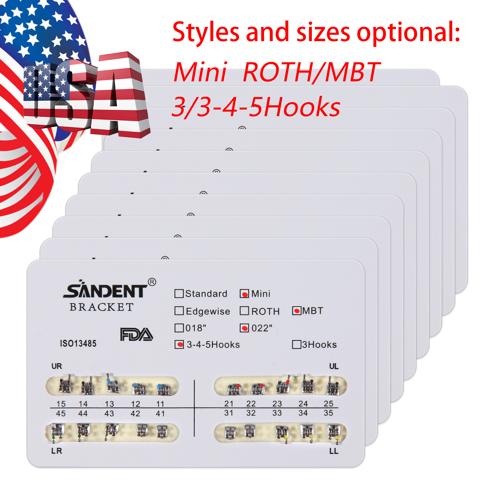 SANDENT Orthodontic Dental Brackets Braces Mini Standard Roth MBT.022 Hooks DL