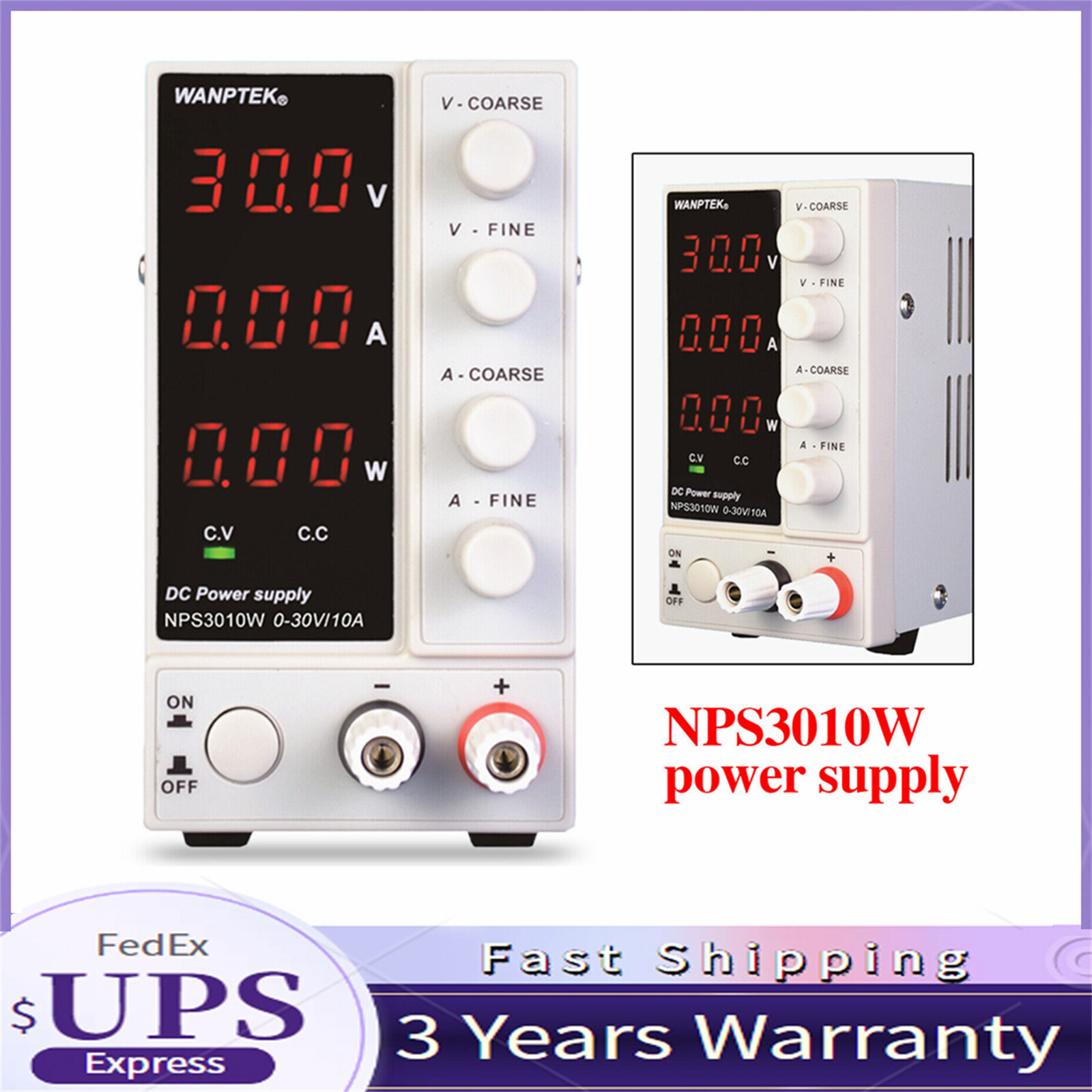 300W 0-10A Lab DC Power Supply Digital Variable Regulated Benchtop Power Source