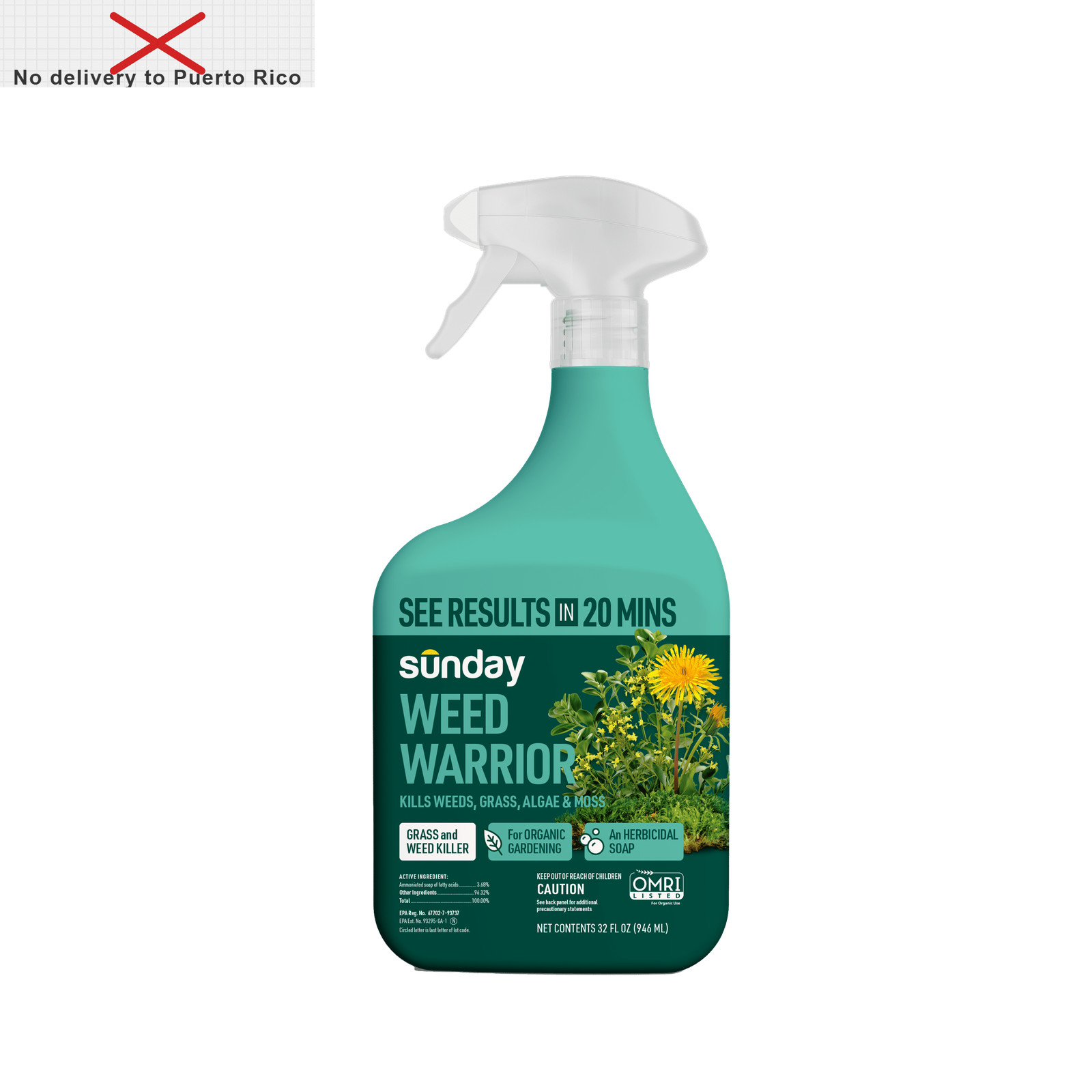 Weed&Grass Killer, Non-Selective Herbicide,OMRI Listed,Ready-to-Use Spray,32floz