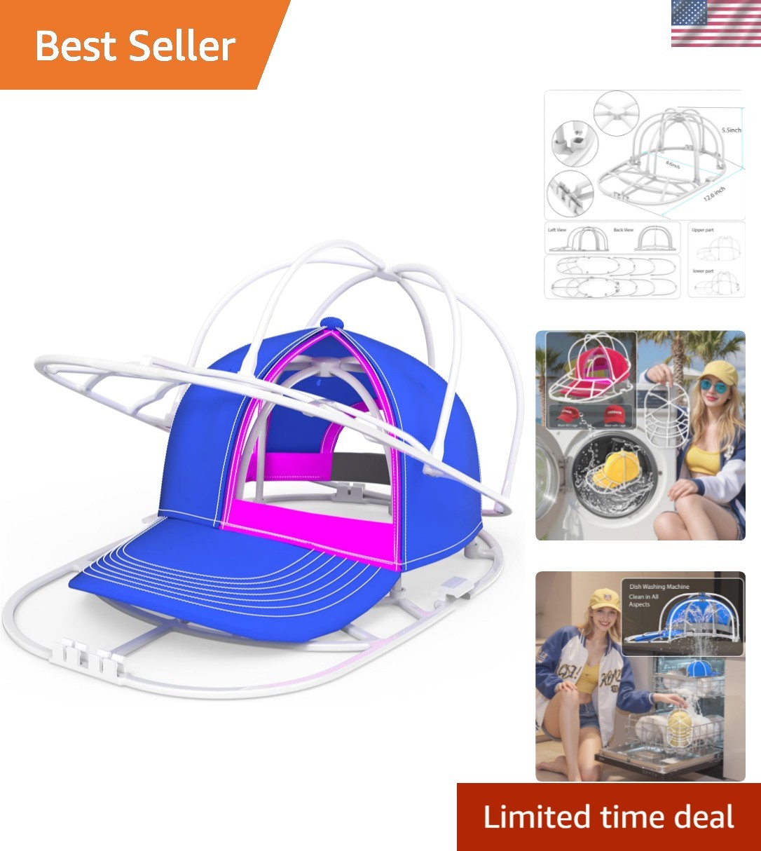 Hat Washer Cage for Washing Machine - Baseball Cap Cleaner Rack, Ball Cap Was...