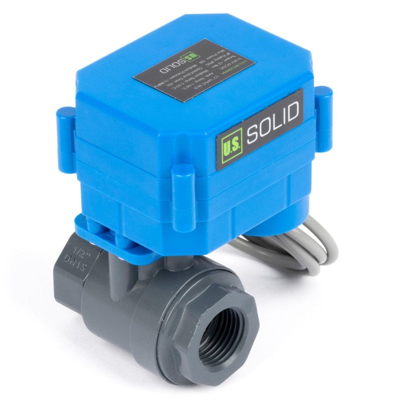 U.S. Solid 1/2" UPVC Motorized Ball Valve 85-265V AC 2 Wire Auto Return NO Full