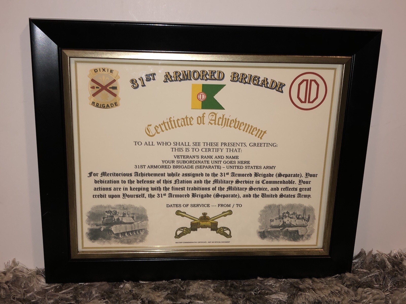 31ST ARMORED BRIGADE - ACHIEVEMENT (COMMEMORATIVE CERTIFICATE)
