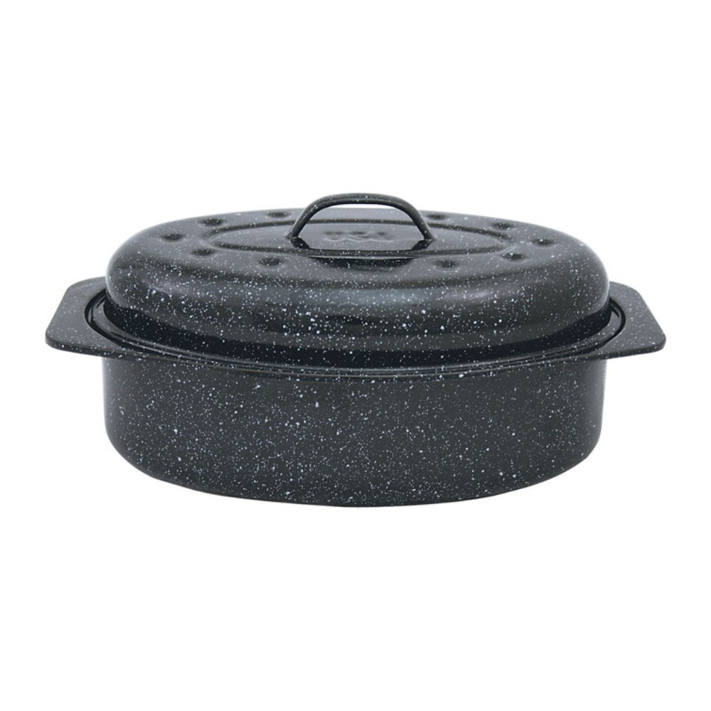 COLUMBIAN HOME Black Porcelain Enamel Oval Roaster 7 lbs. Capacity (2-pack)