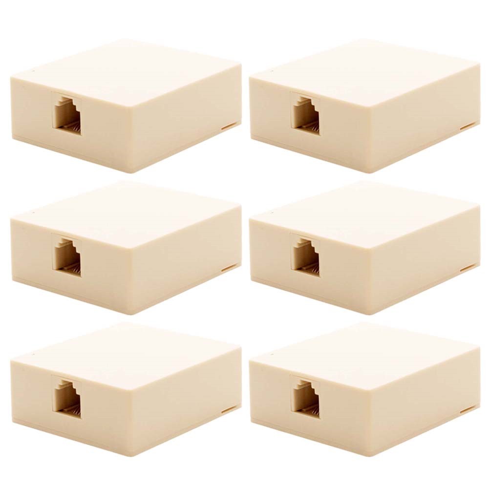 6 Pcs 1-Port RJ11 6P4C Jack Telephone Phone Line Wall Surface Mount Box Ivory