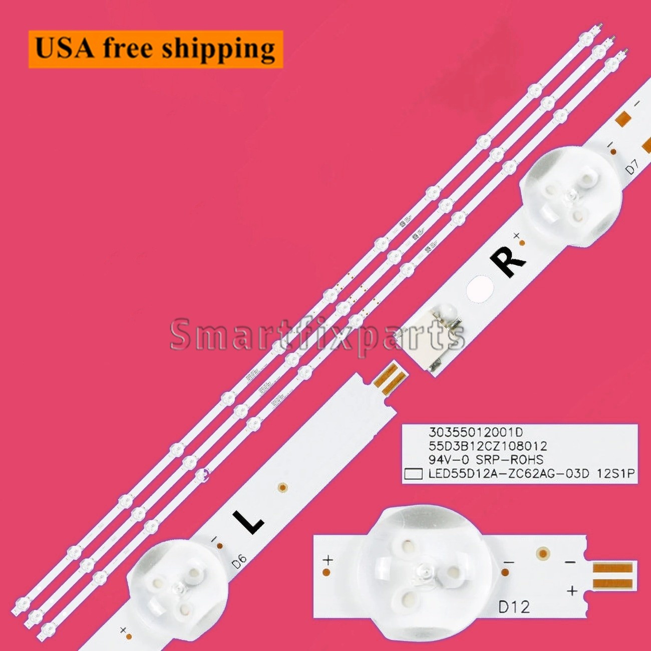 LED Backlight Bars For ONN 100012586 LED55D12A-ZC62AG-11D 30355012001D