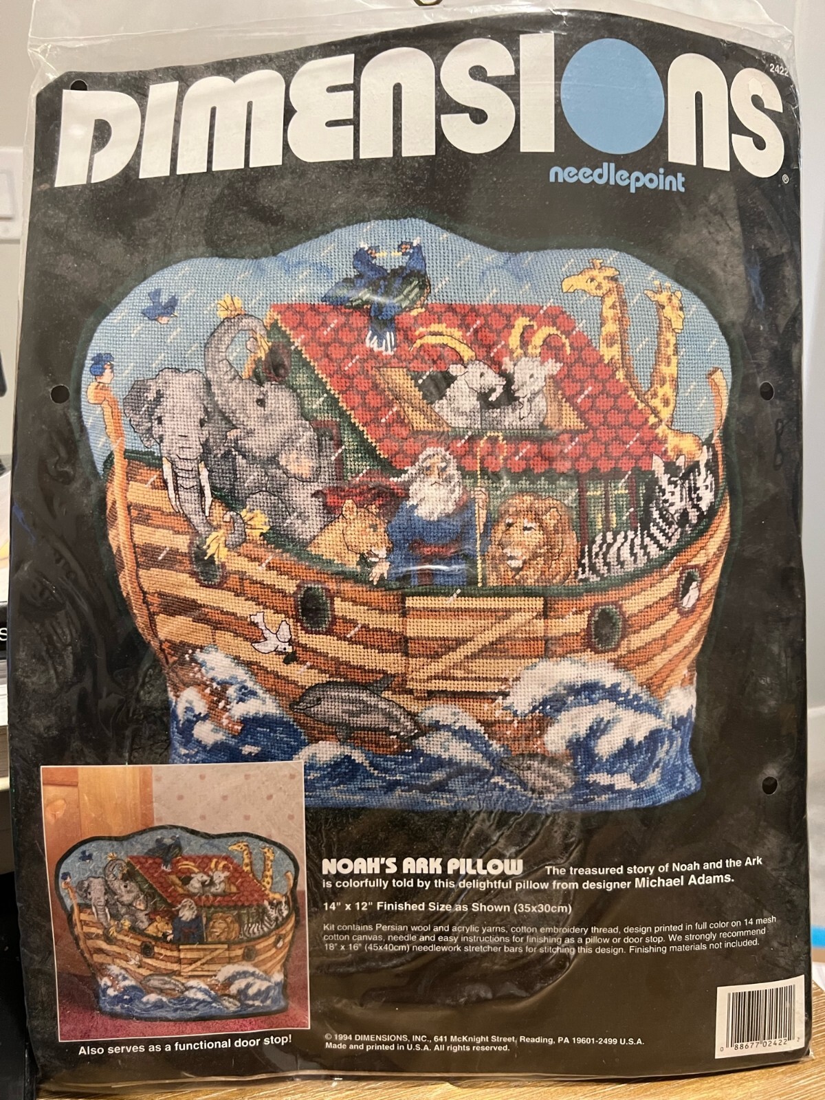Dimensions NOAH'S ARK Needlepoint PILLOW or DOORSTOP Kit NEW #2422 Vintage 1994