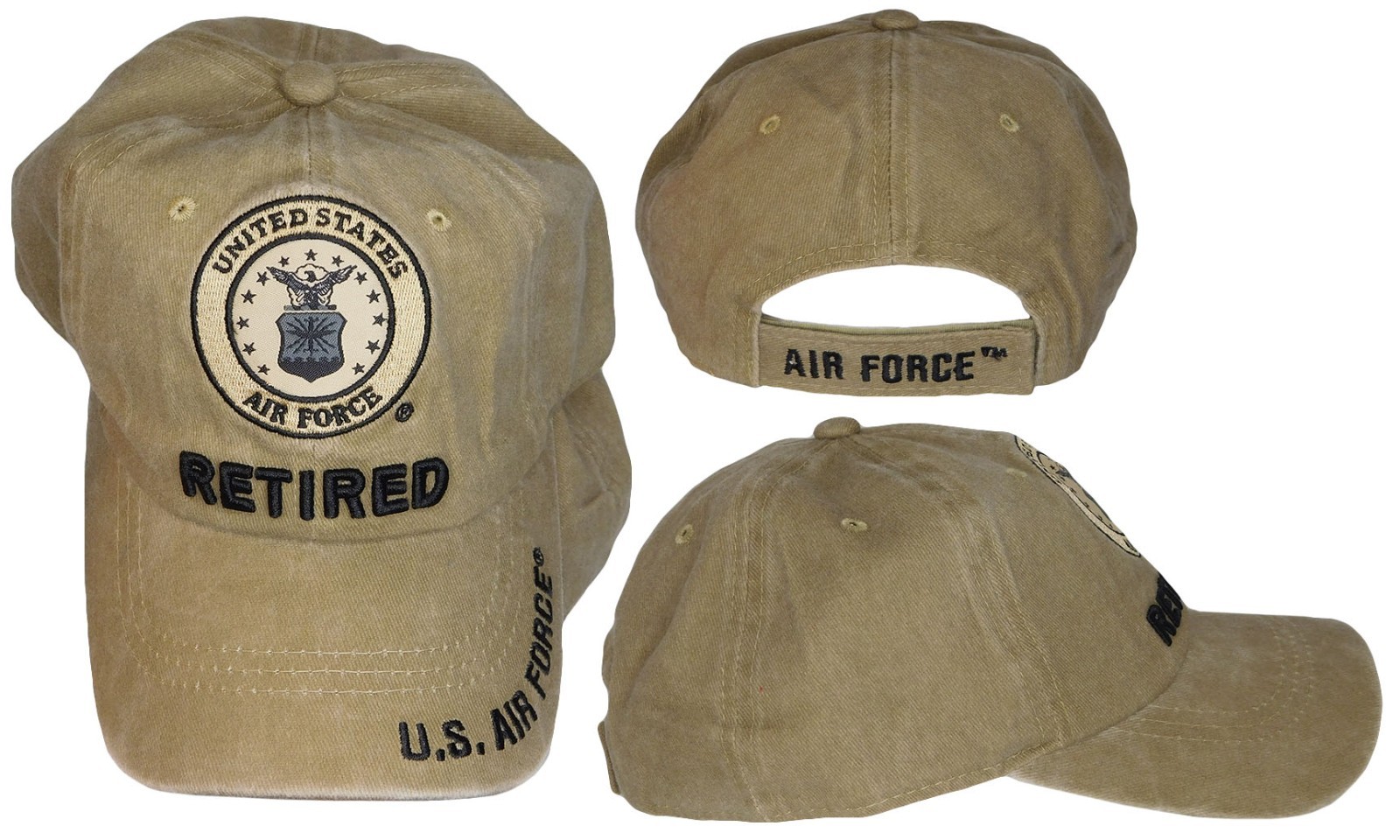 US Air Force Emblem Retired Khaki Adjustable Embroidered Cap Hat - Licensed
