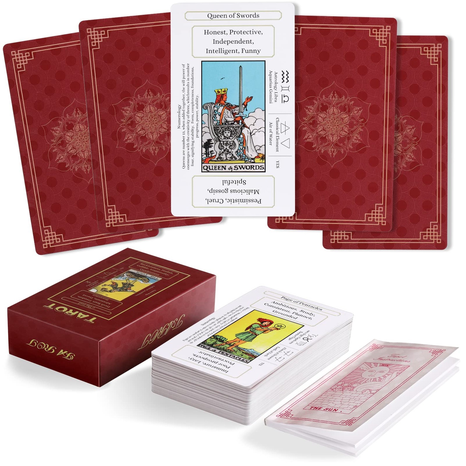 Erbacan Beginner Tarot Cards Deck with Meanings on Medium,