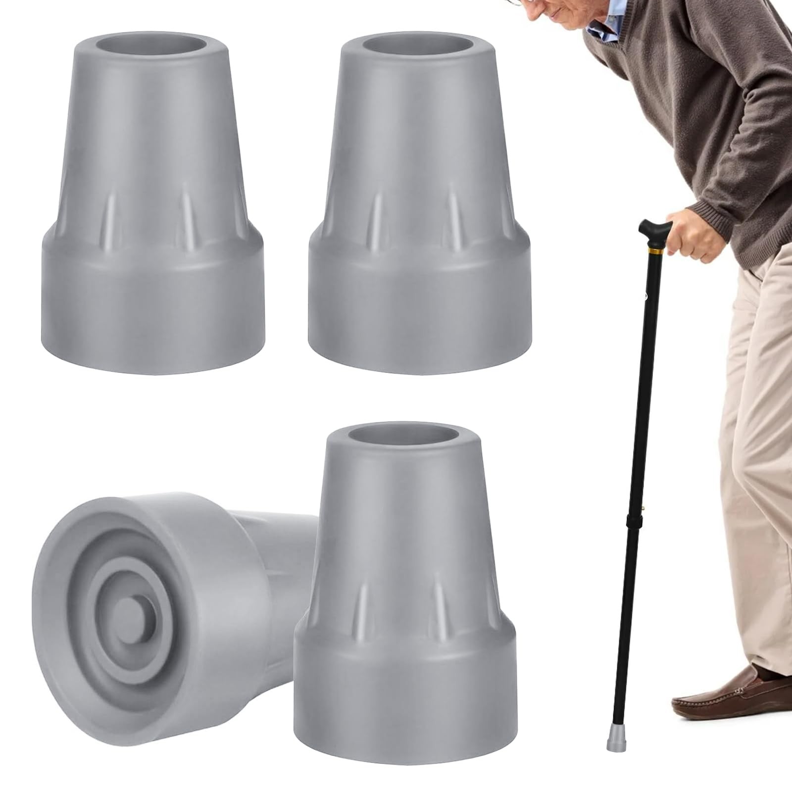 4 Pack Walking Cane Tips 7/8 Inch Crutch Tips Heavy Duty Rubber Cane Tips Rep...
