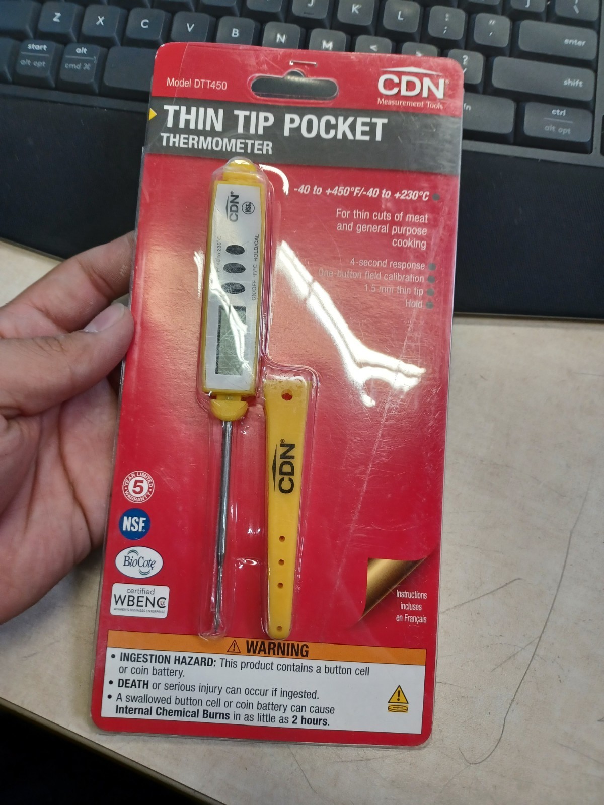 CDN DTT450 ProAccurate Thin Tip Yellow Thermometer SEALED