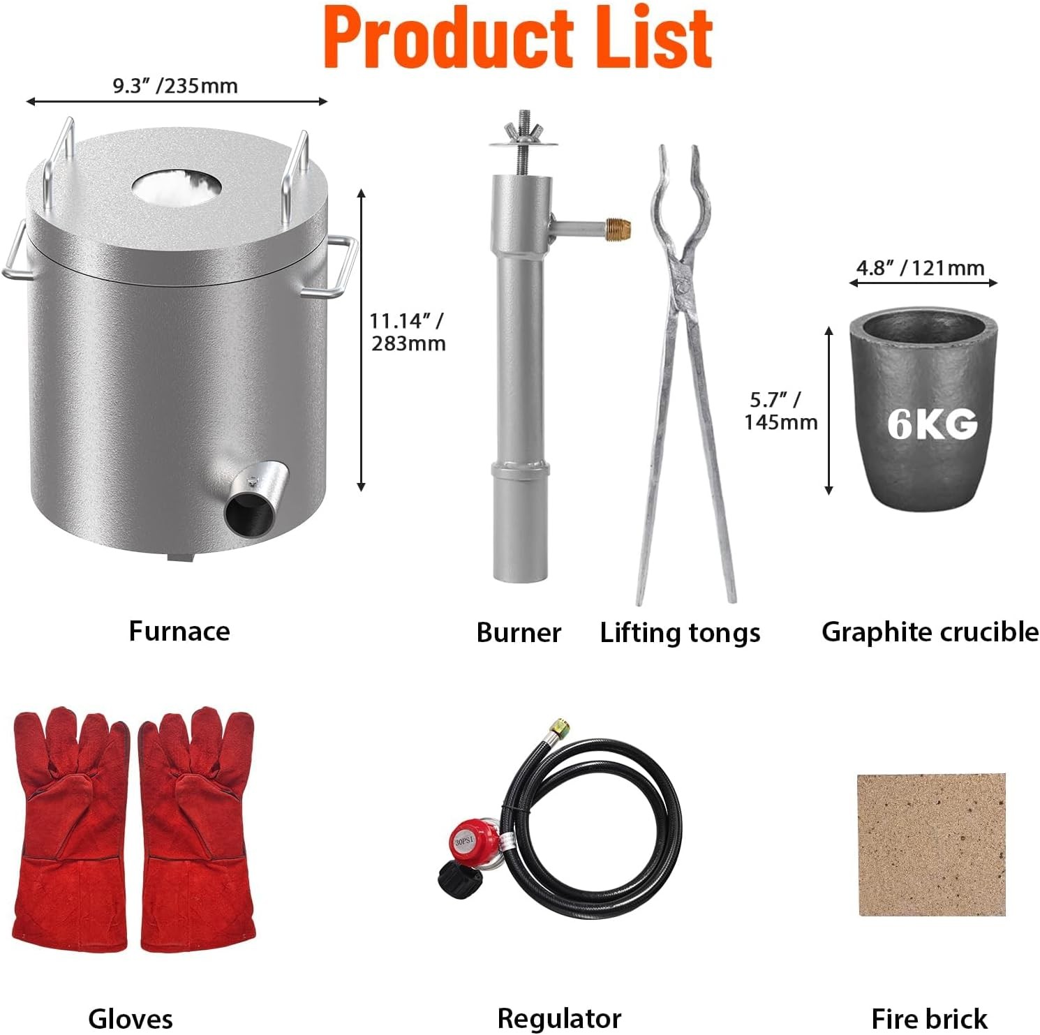 6KG Propan Melting Furnaces Kit w/ Crucible & Tongs Scrap Metal Forges 2700℉ US