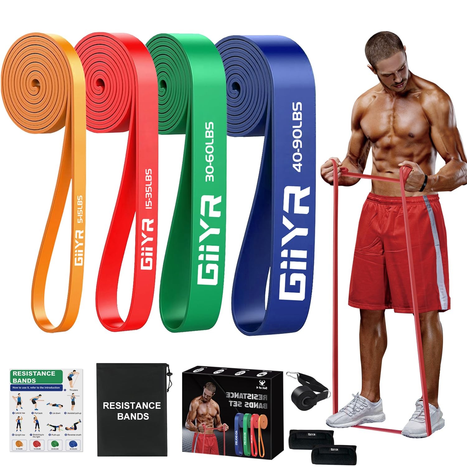 Resistance Bands Set for Men & Women - 4 Levels Exercise Band with Door Ancho...