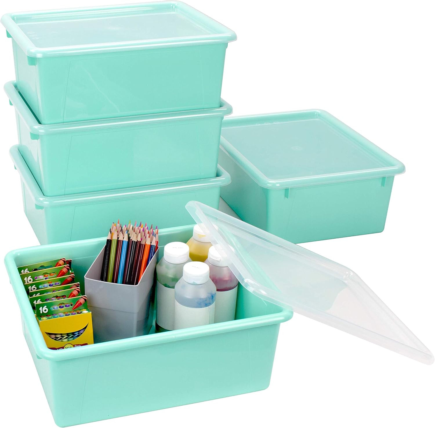 Letter Size Deep Storage Tray – Organizer Bin with Non-Snap Lid for Classroom, O