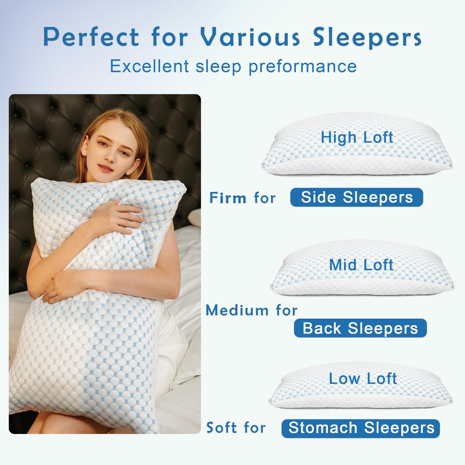 Premium Adjustable Shredded Memory Foam Pillow - Suitable for Side, Back, and