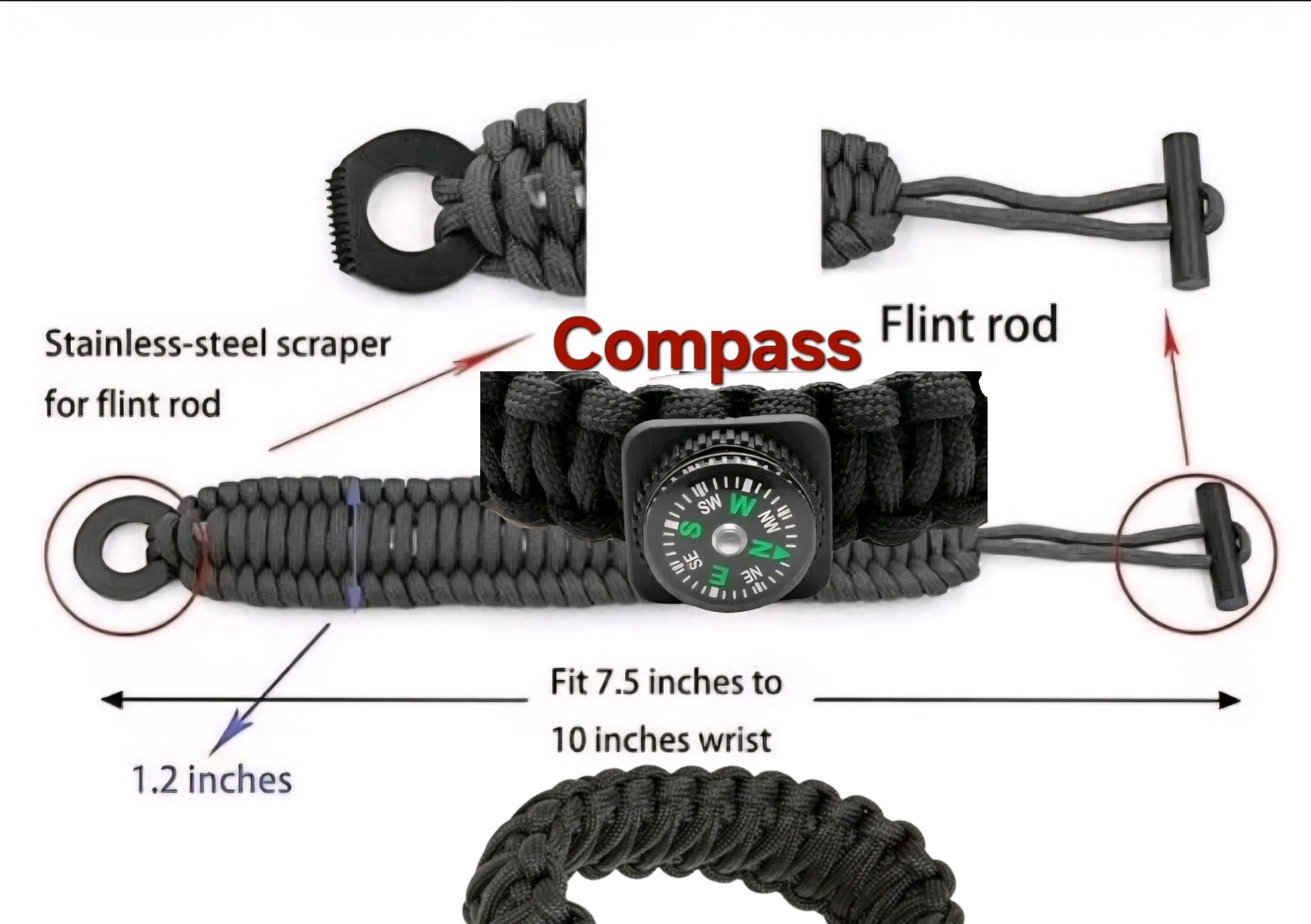 Survival Paracord Bracelet - Fire Starter With Compass Limitless Uk PERFECT GIFT