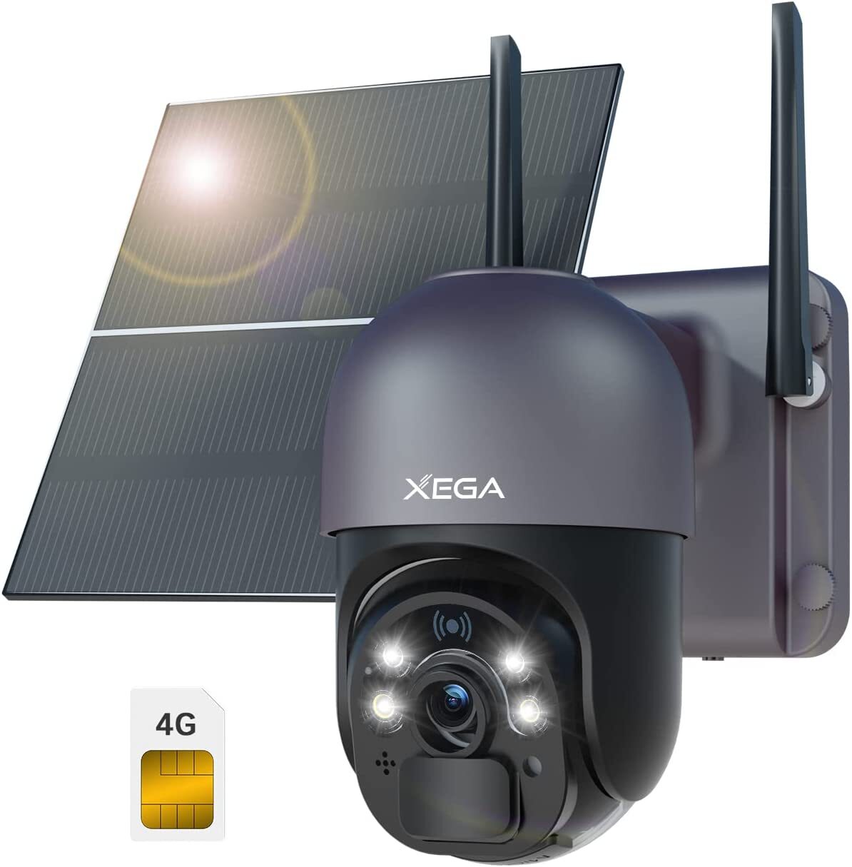 Xega 4G LTE Cellular Security Camera - 20W Solar Panel 20000mAh Built-in Battery