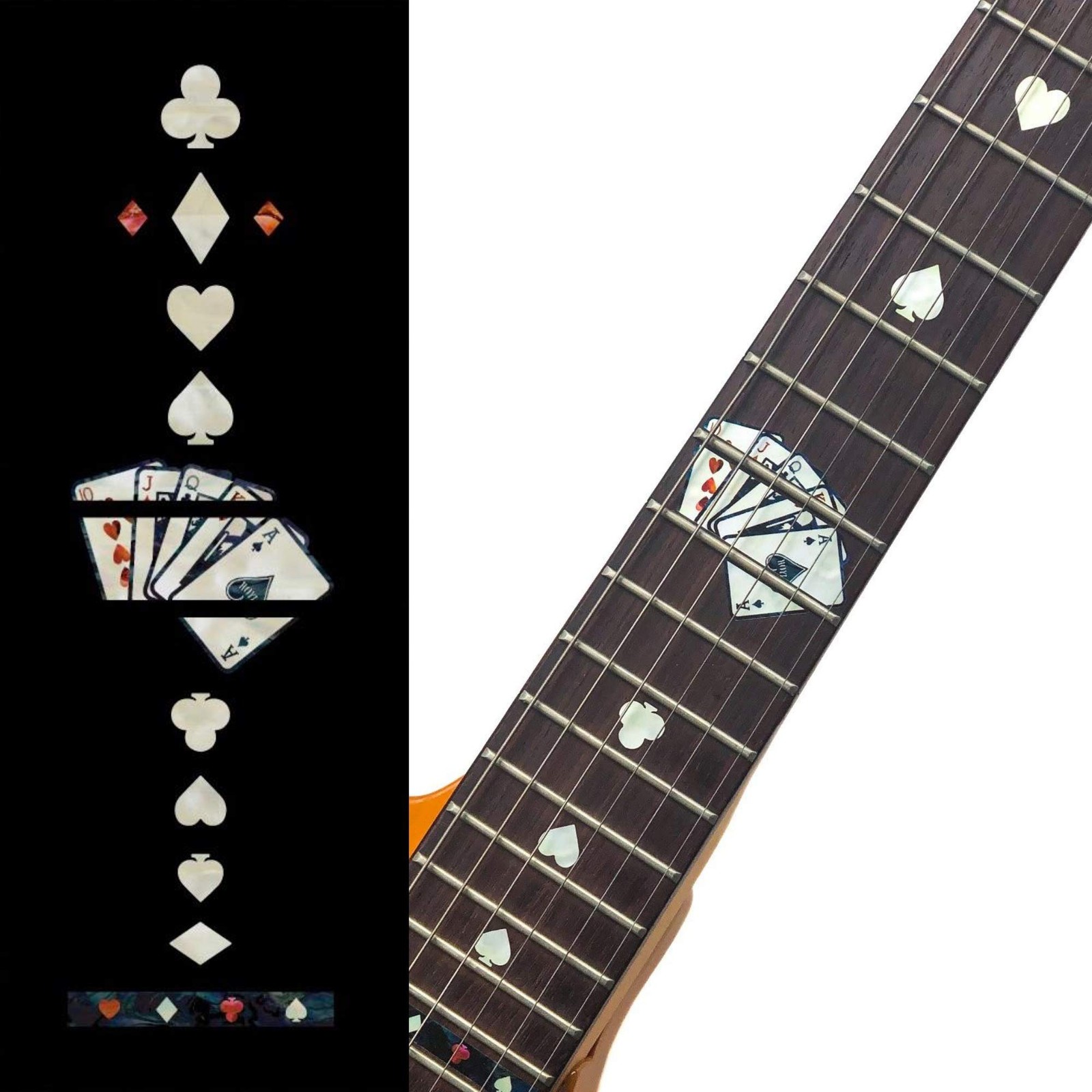Inlay Sticker Fret Markers for Guitars - Playing Cards - small, White Pearl