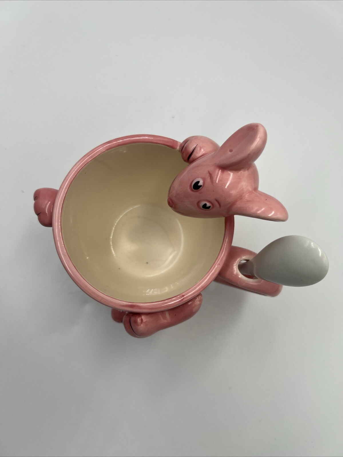 Ceramic Pink Mouse Mug with Spoon 5 x 4” Vgc